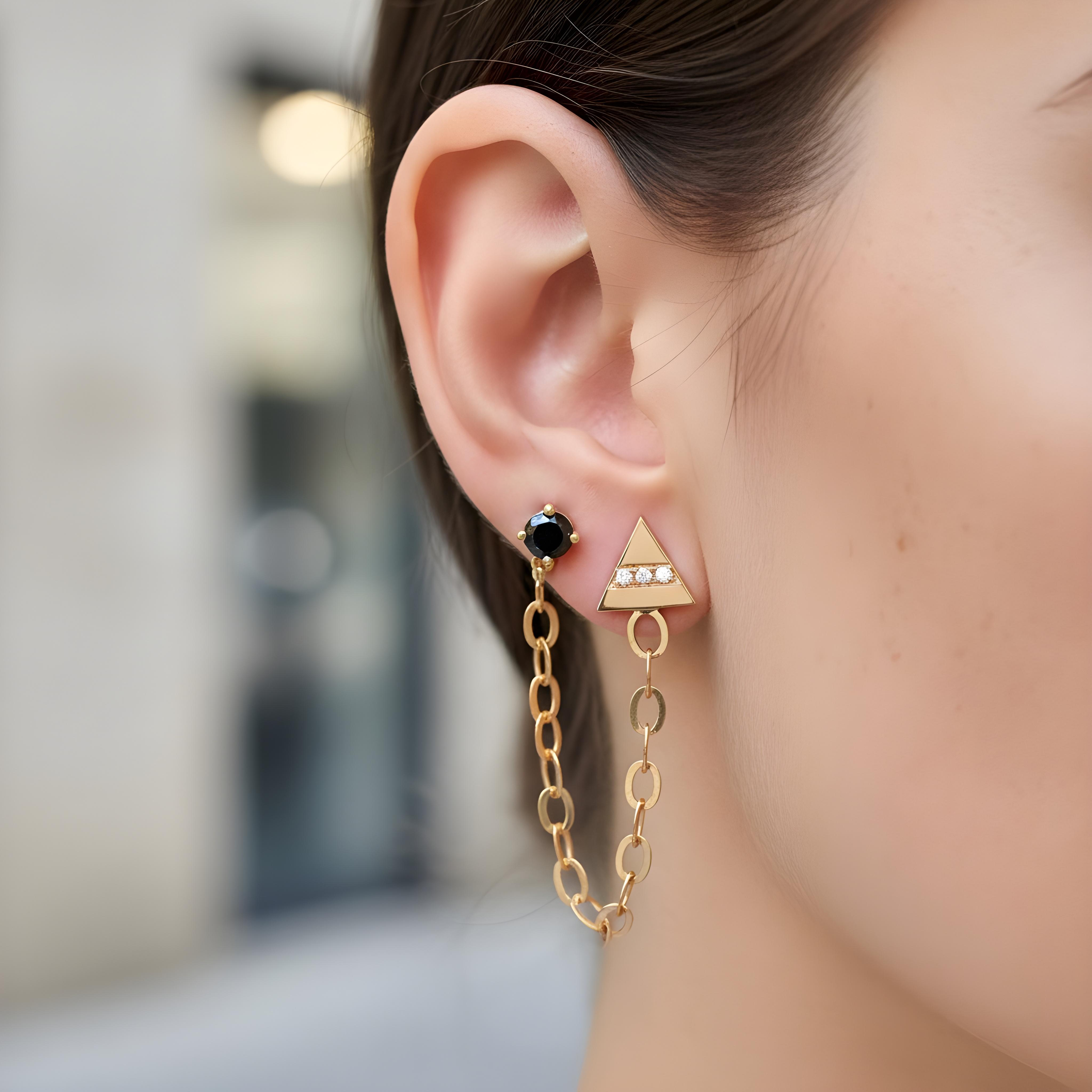 Black & White Diamond Triangle Link Chain Earring