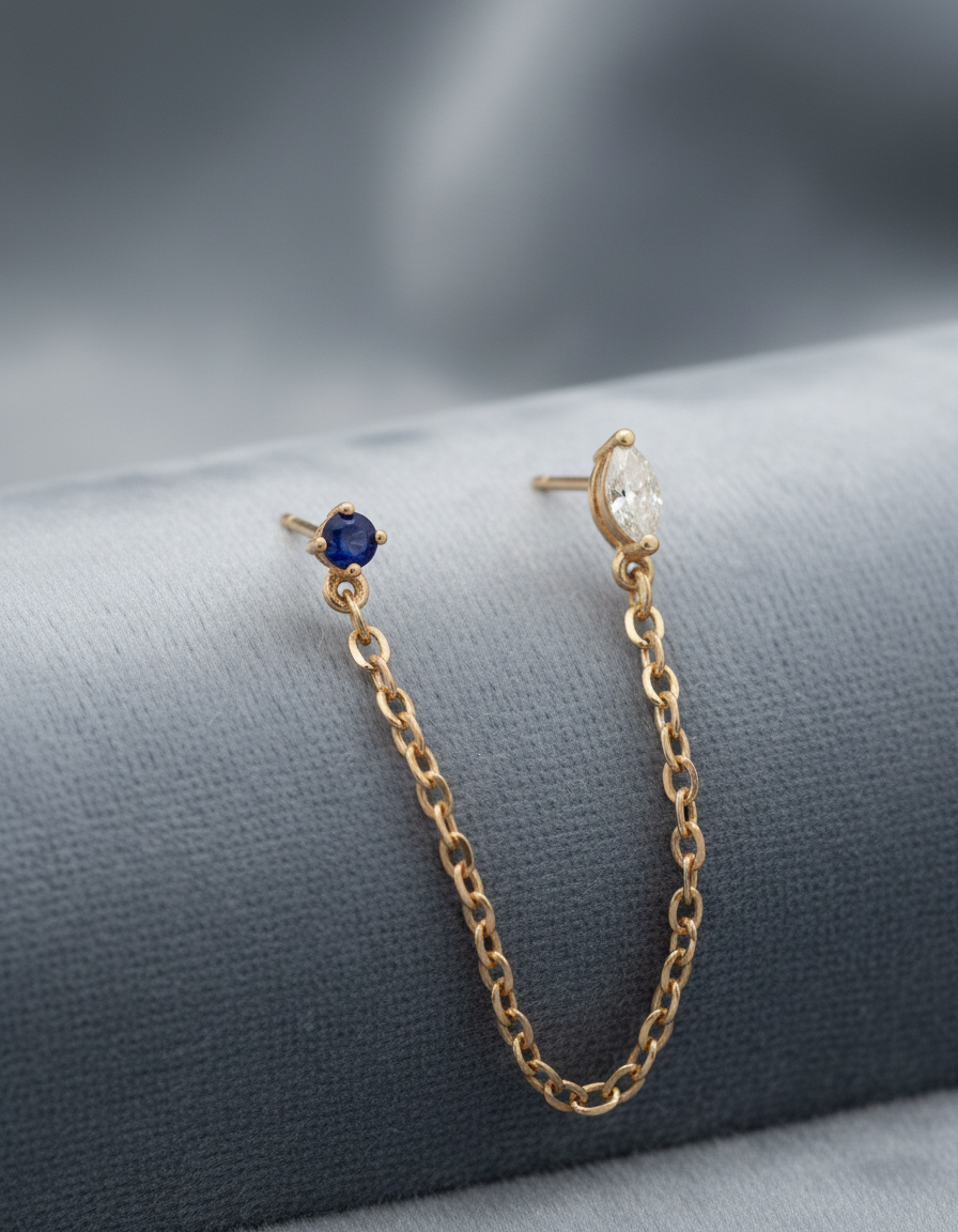 Marquise & Sapphire Chain Link Earring