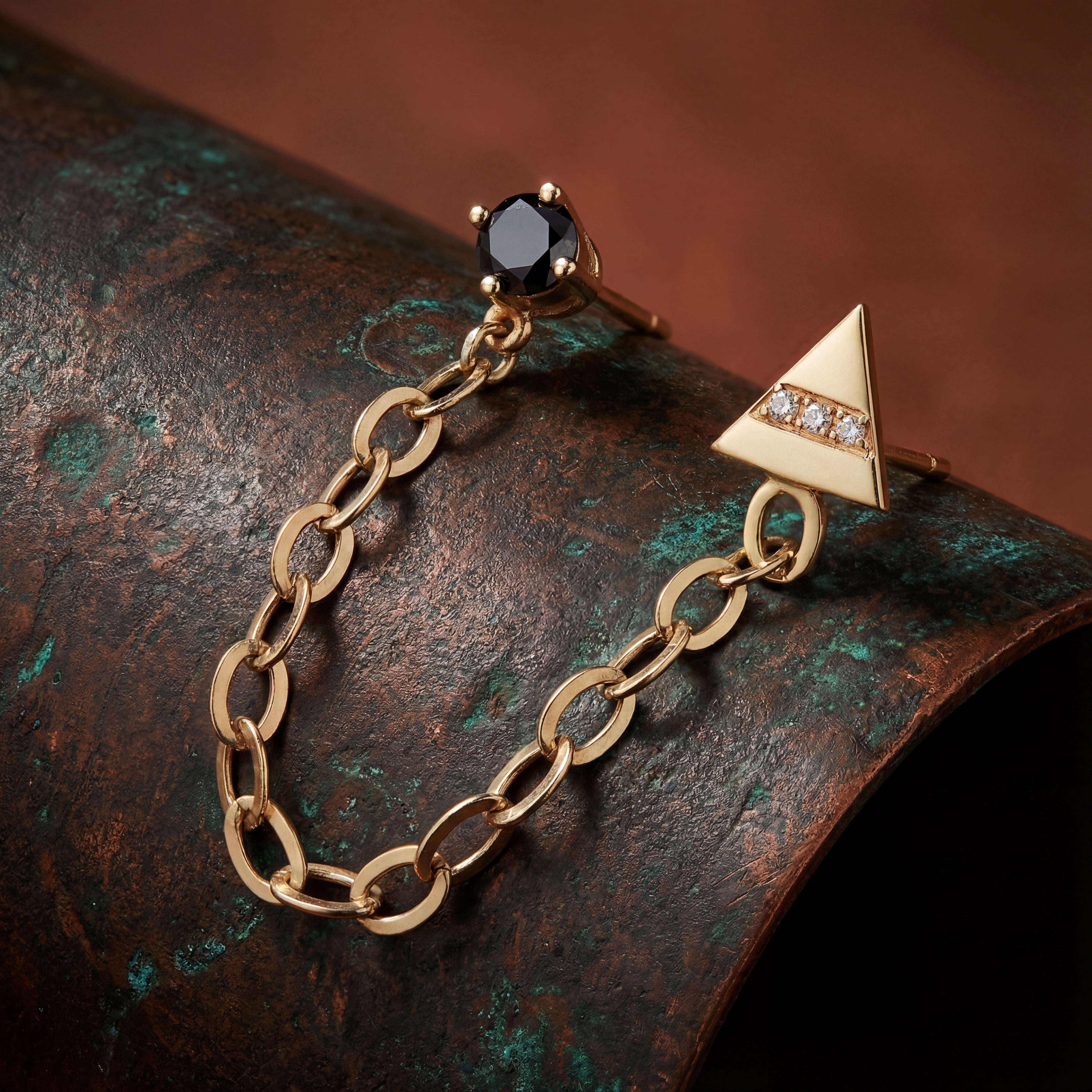 Black & White Diamond Triangle Link Chain Earring