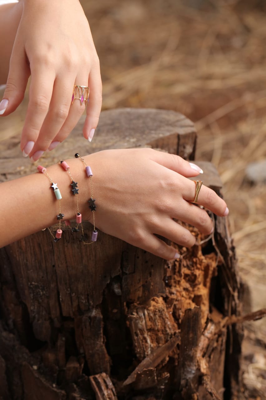 Cylinder Colored Bracelet (Purple/Yellow, Pink/Green)