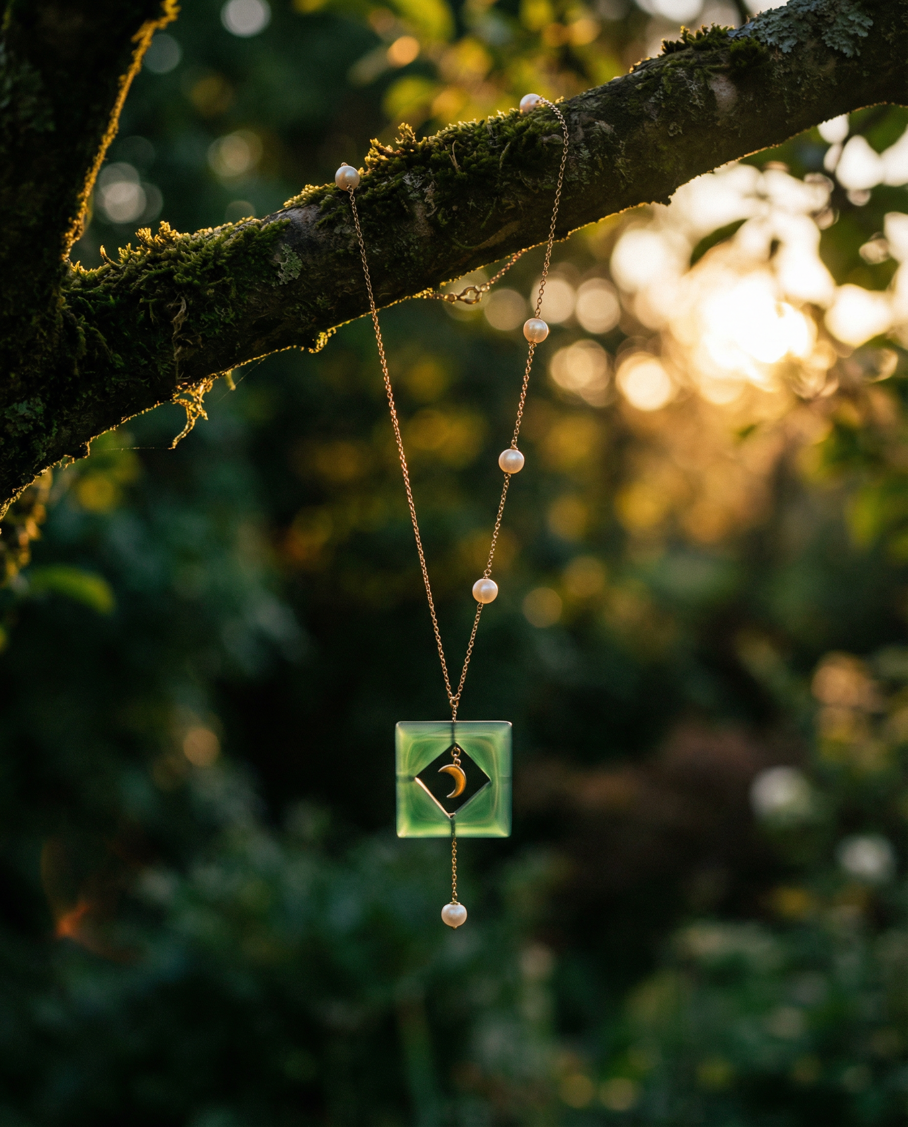 Moon & Star in Green Necklace