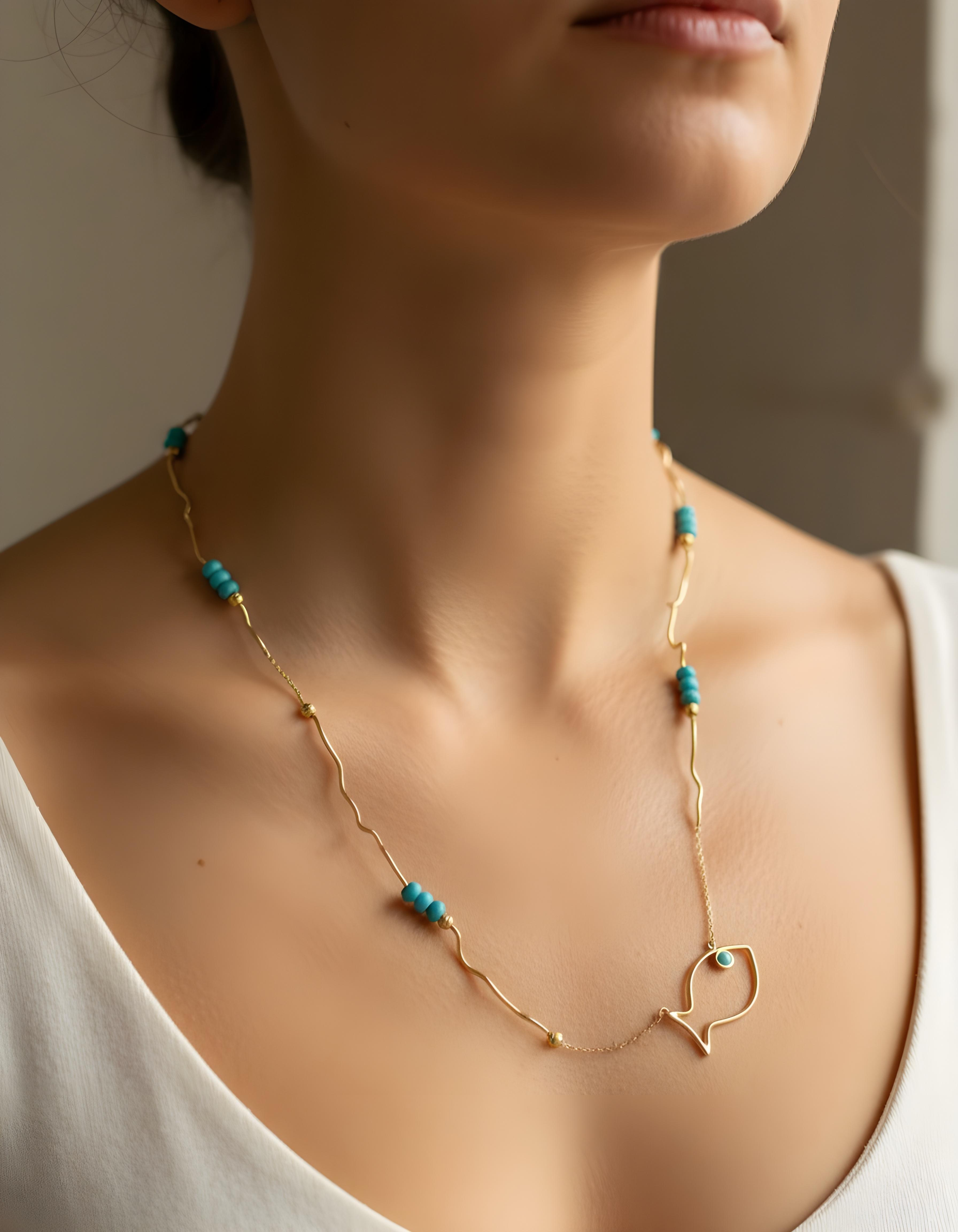 Fish & Waves Turquoise Necklace