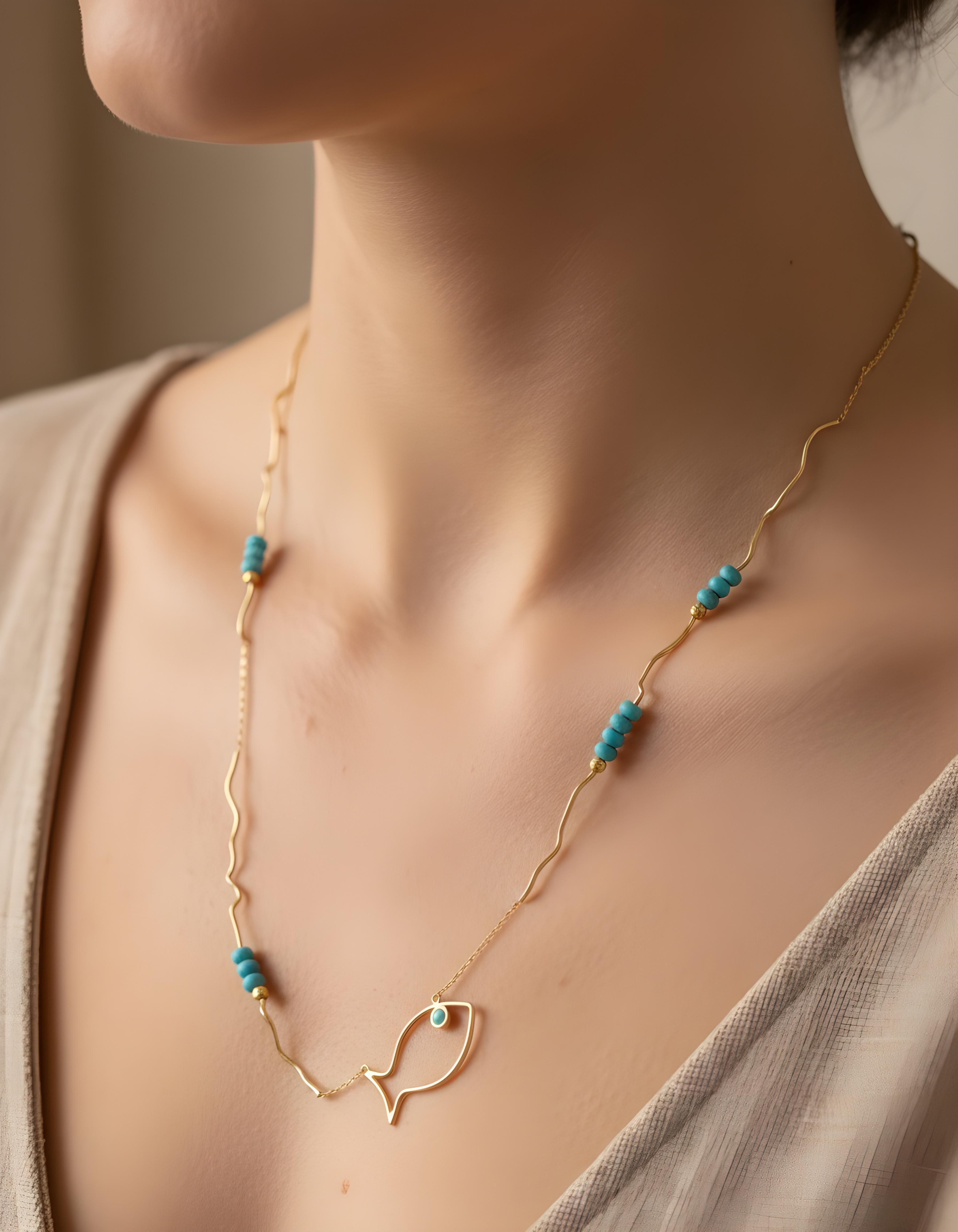 Fish & Waves Turquoise Necklace