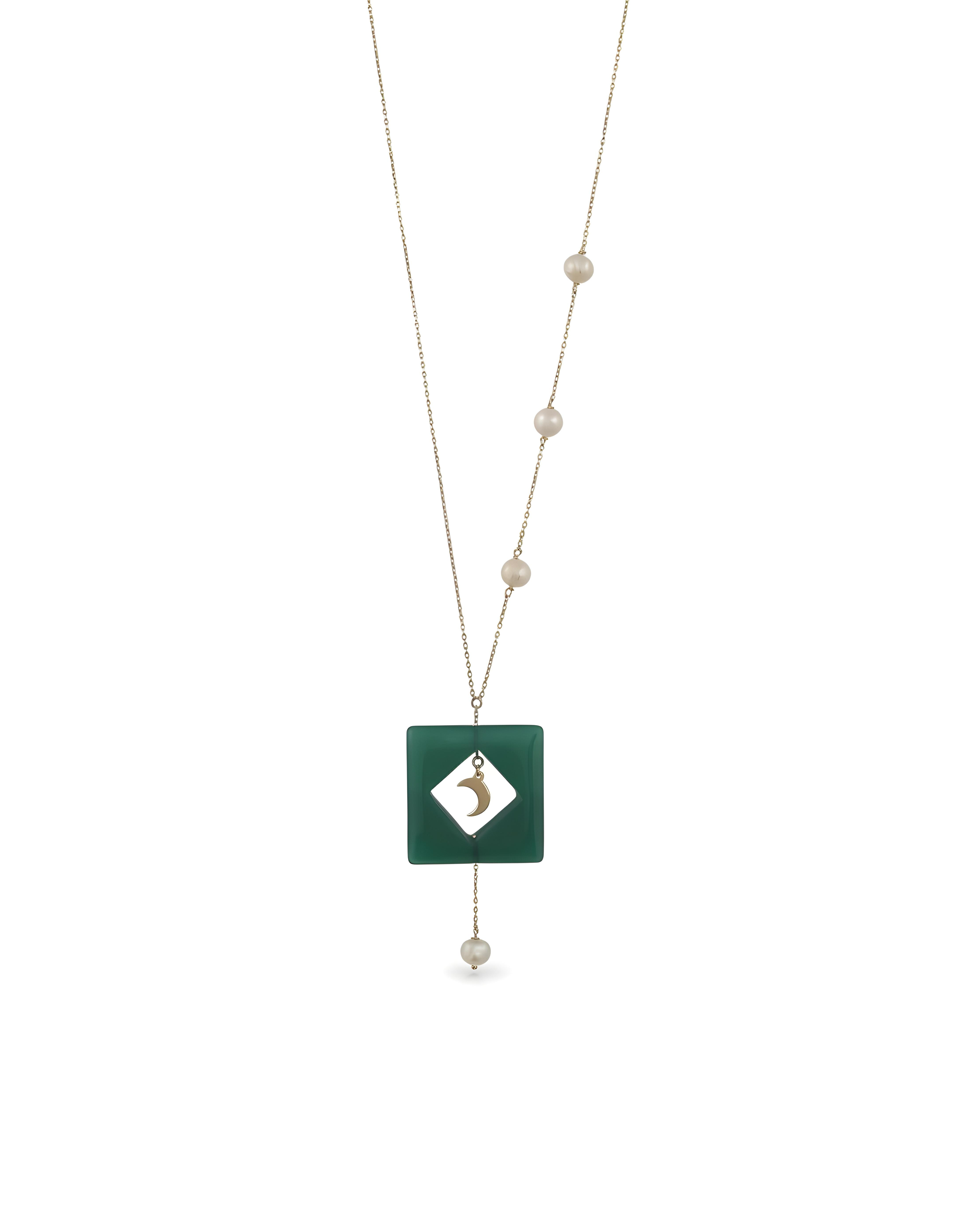 Moon & Star in Green Necklace