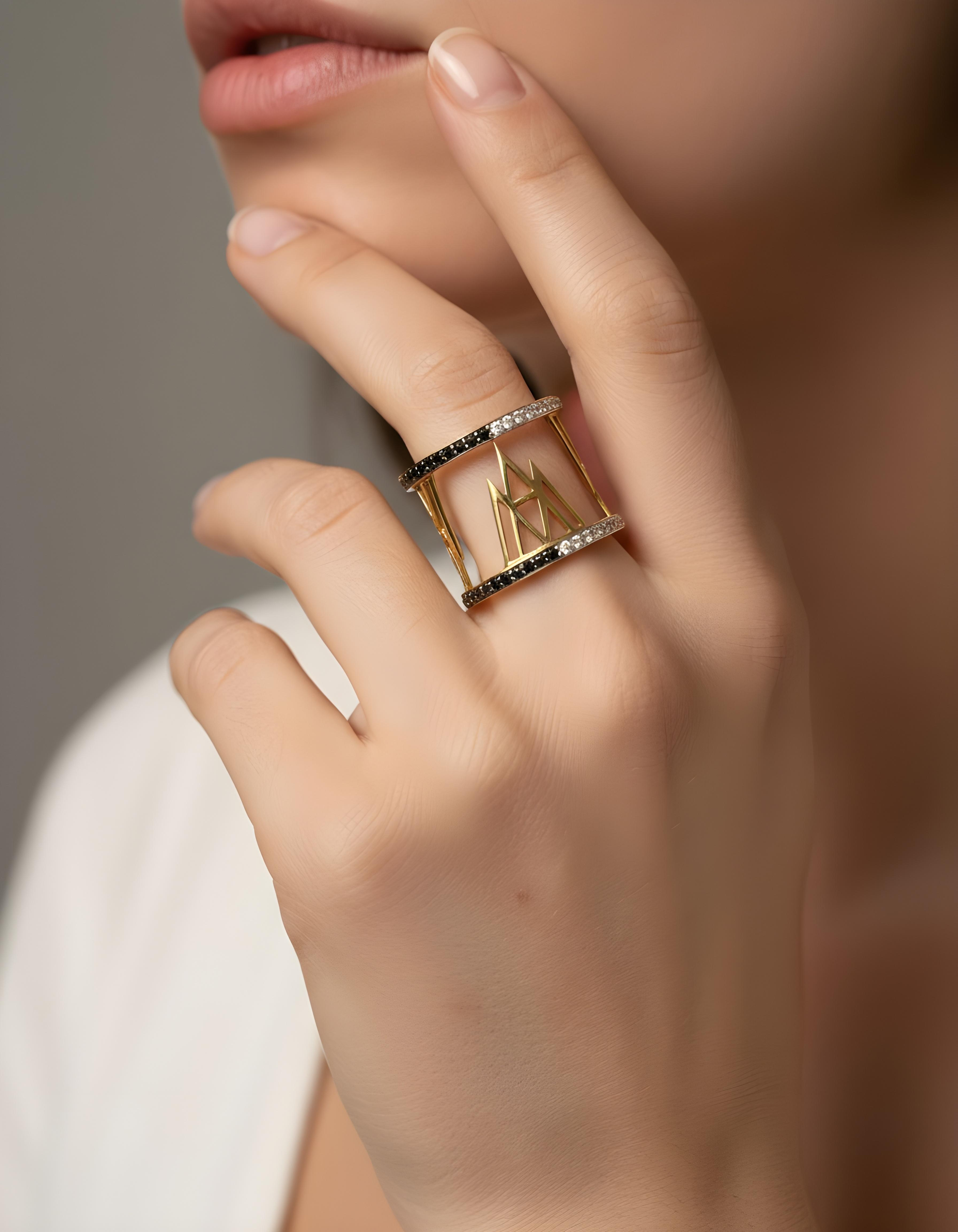 Royal Black & White Crown Ring